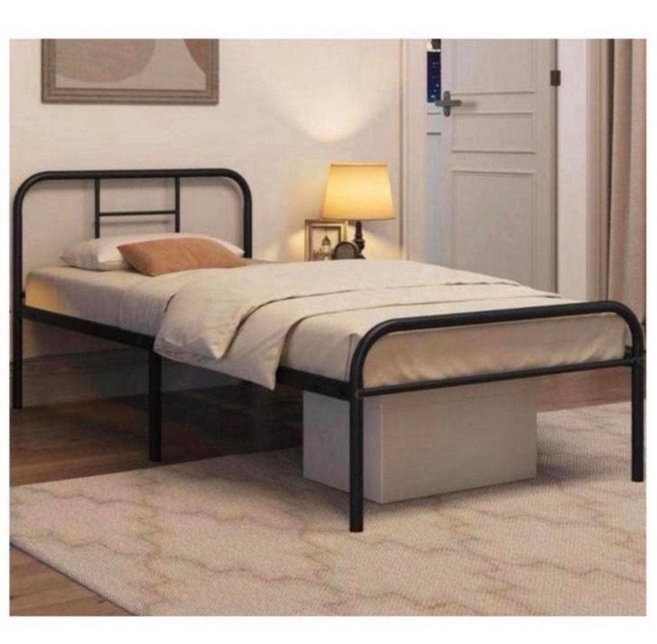 Yaheetech metalen bed bedframe met lattenbodem 190 x 90 CM, Huis en Inrichting, 90 cm, Eenpersoons, Zwart, Nieuw