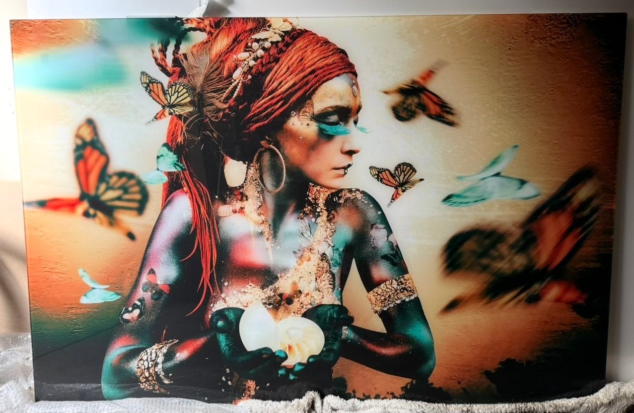 Luxe Bohemian Chic Glas Schilderij Jaime Ibarra 150x100, Ophalen, Figuren, Glas, Achter glas