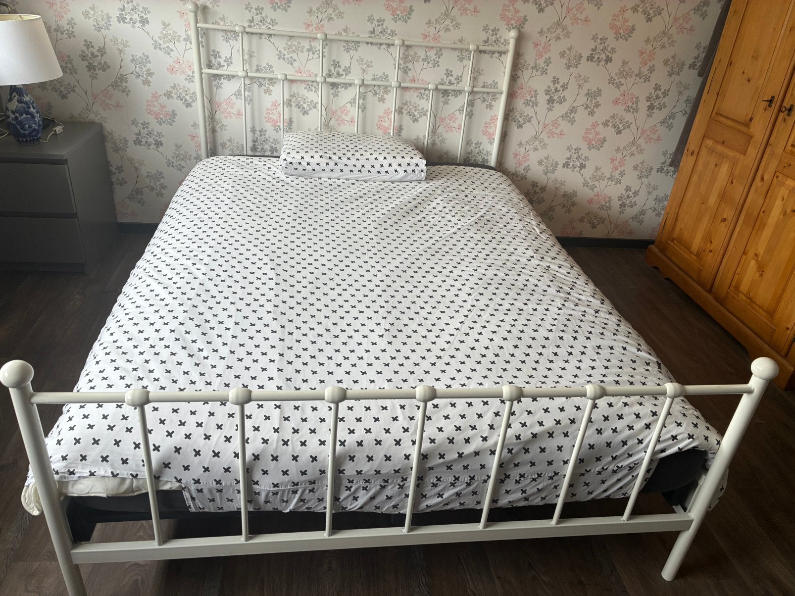 Wit ijzeren bed, Ophalen, Wit, Tweepersoons, 140 cm