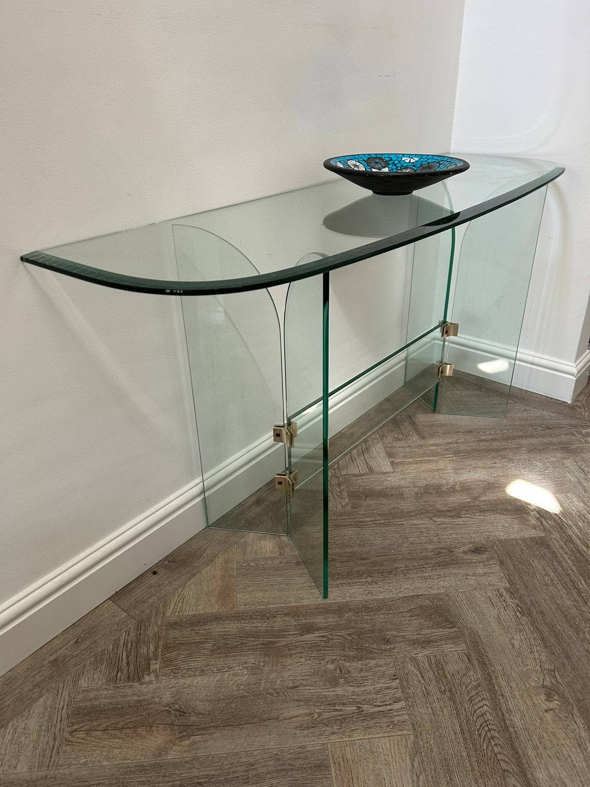 Glazen sidetable echt italiaans design koopje132cmx40cmx66cm, Ophalen, 100 tot 150 cm, Modern Italiaans design, Glas