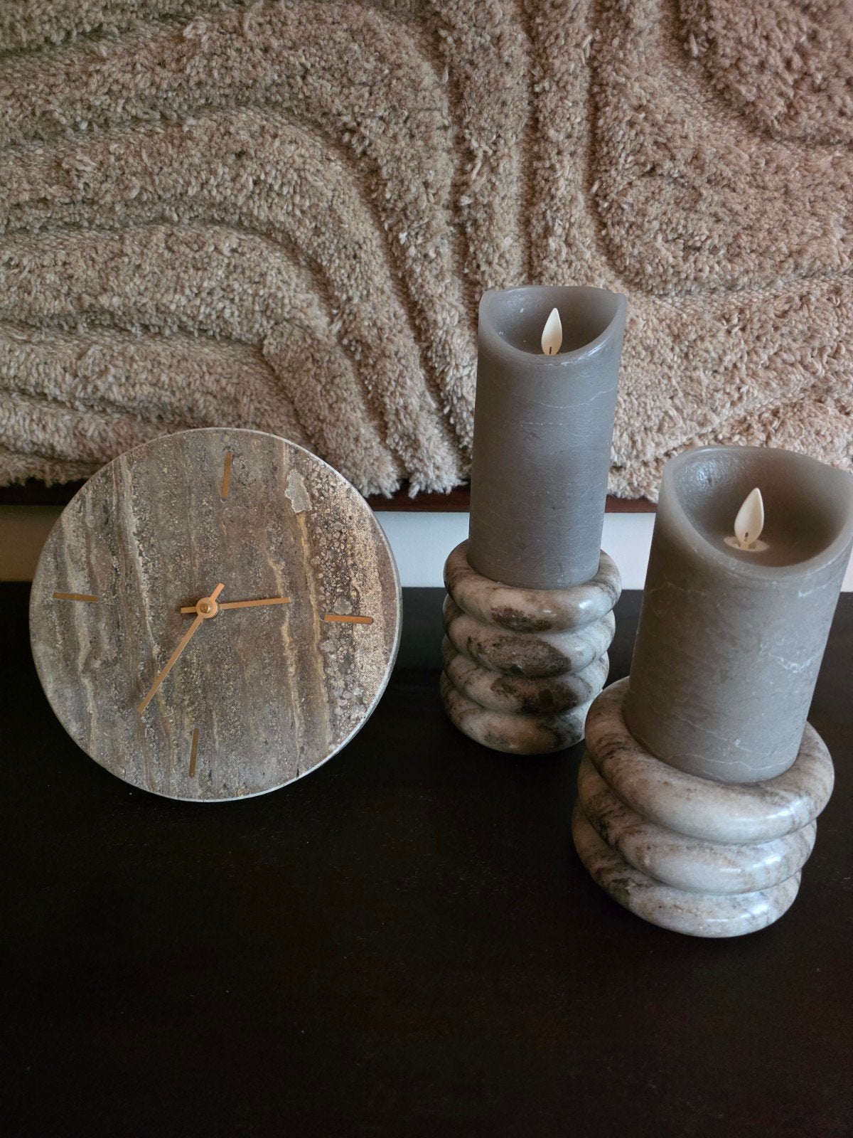 Marmeren woonaccessoires klok en kaarsenhouders, Ophalen of Verzenden, Zo goed als nieuw, Wandklok