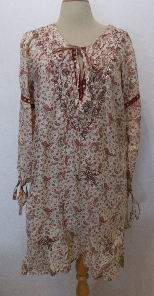 Batik 100% silk jurkje/tuniek van Hippy Chick (Ibiza) L, Kleding | Dames, Bruin, Verzenden, Maat 42/44 (L), Zo goed als nieuw
