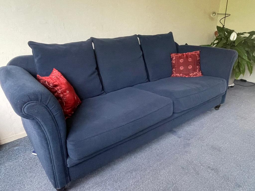 Gratis donkerblauw bankstel, Ophalen, Gebruikt, Driepersoons, 75 tot 100 cm