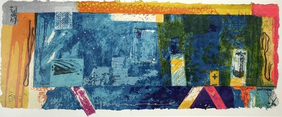 925. Zeefdruk, Jos Verwiel - 'Bluebox' – abstract, 2007, Antiek en Kunst, Ophalen of Verzenden, Abstract, Zeefdruk