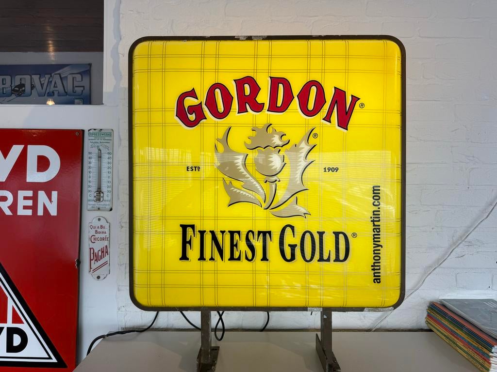 Vintage Gordon Finest Gold Lichtbak Reclamebord, Ophalen, Gebruikt, Lichtbak of (neon) lamp