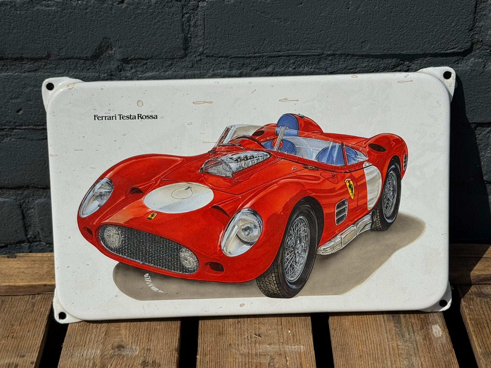 Vintage Ferrari Testa Rossa Emaille Reclamebord, Ophalen of Verzenden
