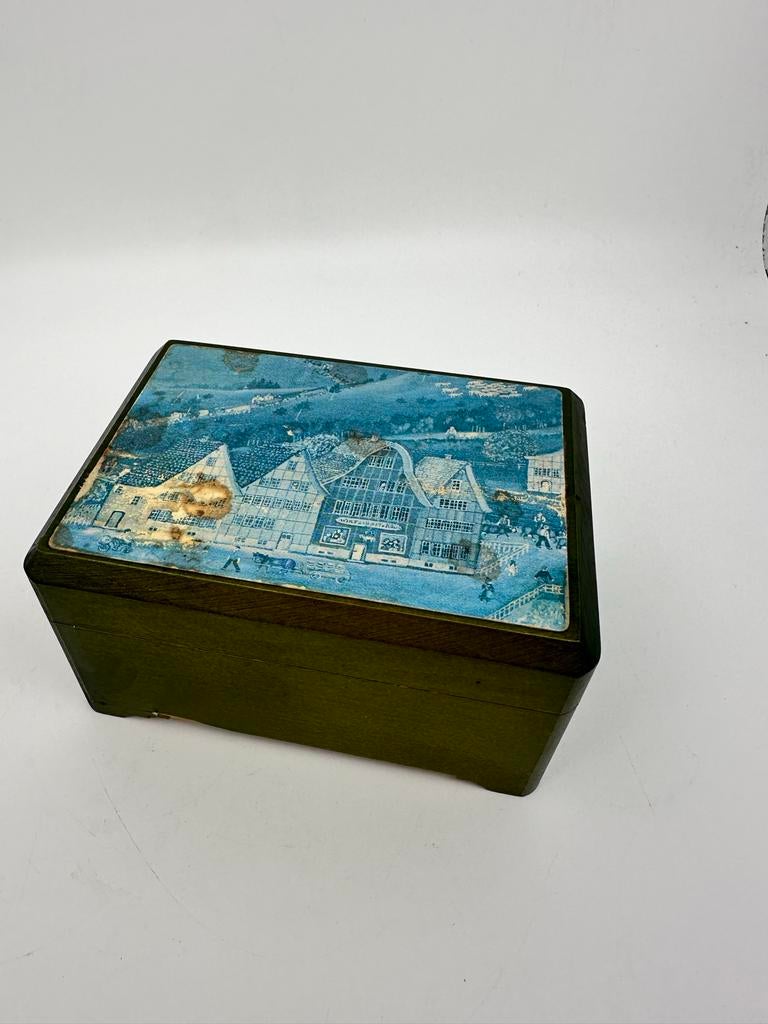 Vintage Reuge Muziekdoosje met Dorpsgezicht, Ophalen of Verzenden