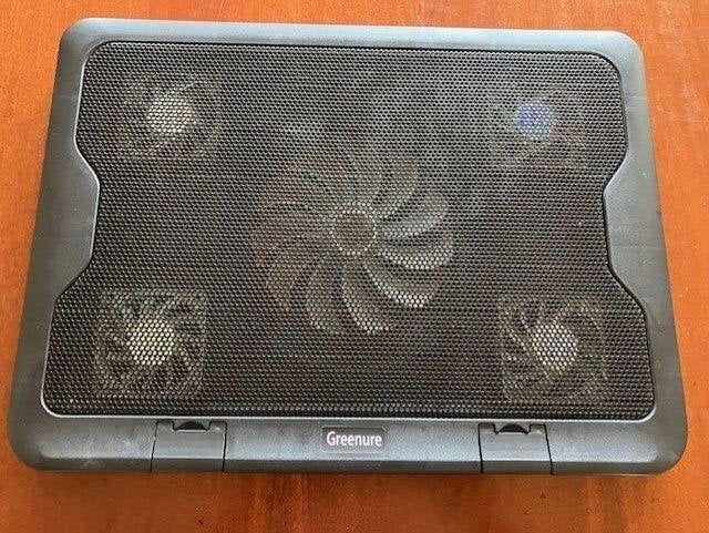 Laptop koeler, 5 ventilatoren, verstelbaar, 2 x USB, z.g.a.n, Ophalen of Verzenden, Zo goed als nieuw, Greenure, In hoogte verstelbaar