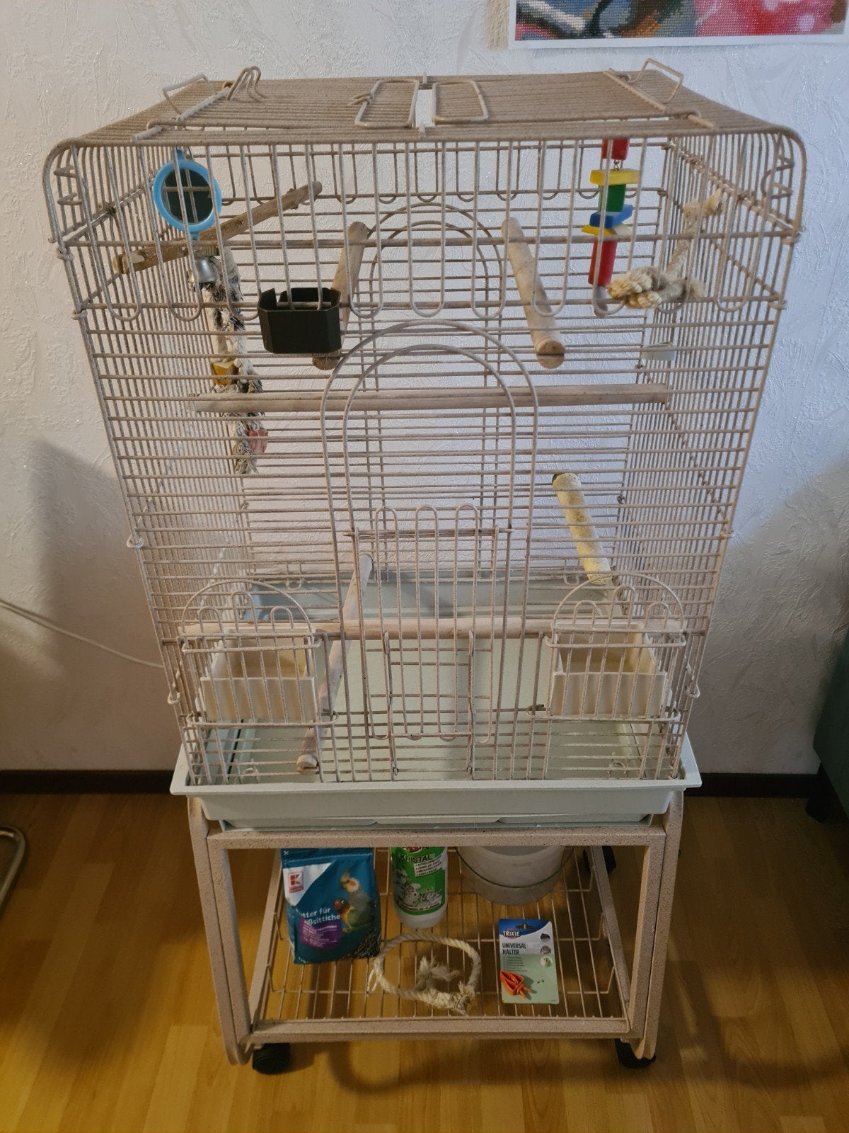 Complete vogelkooi met standaard, Ophalen, Gebruikt, Metaal, Vogelkooi