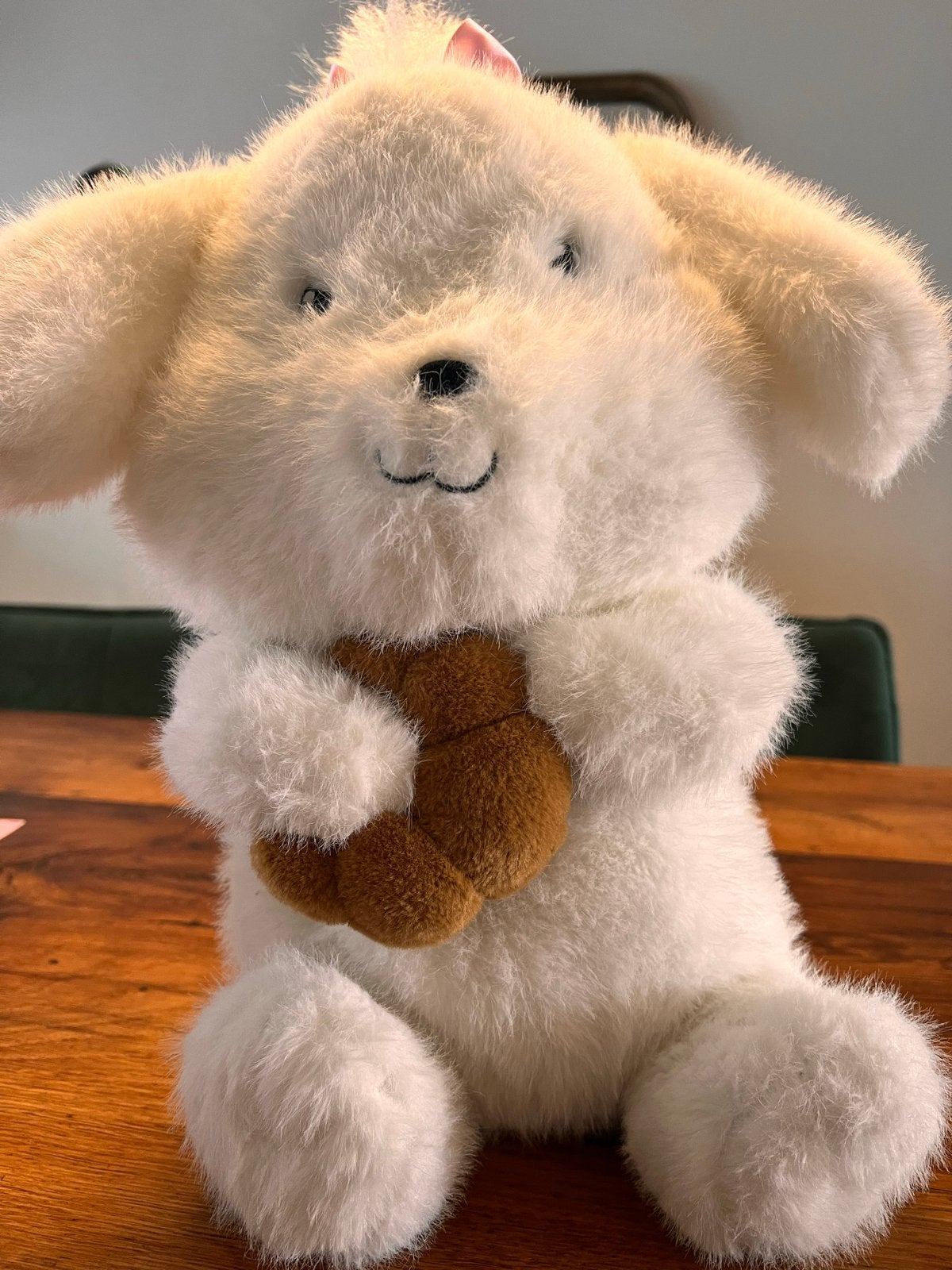 Schattige witte knuffelhond met koekje, Ophalen, Overige merken, Overige karakters, Geen