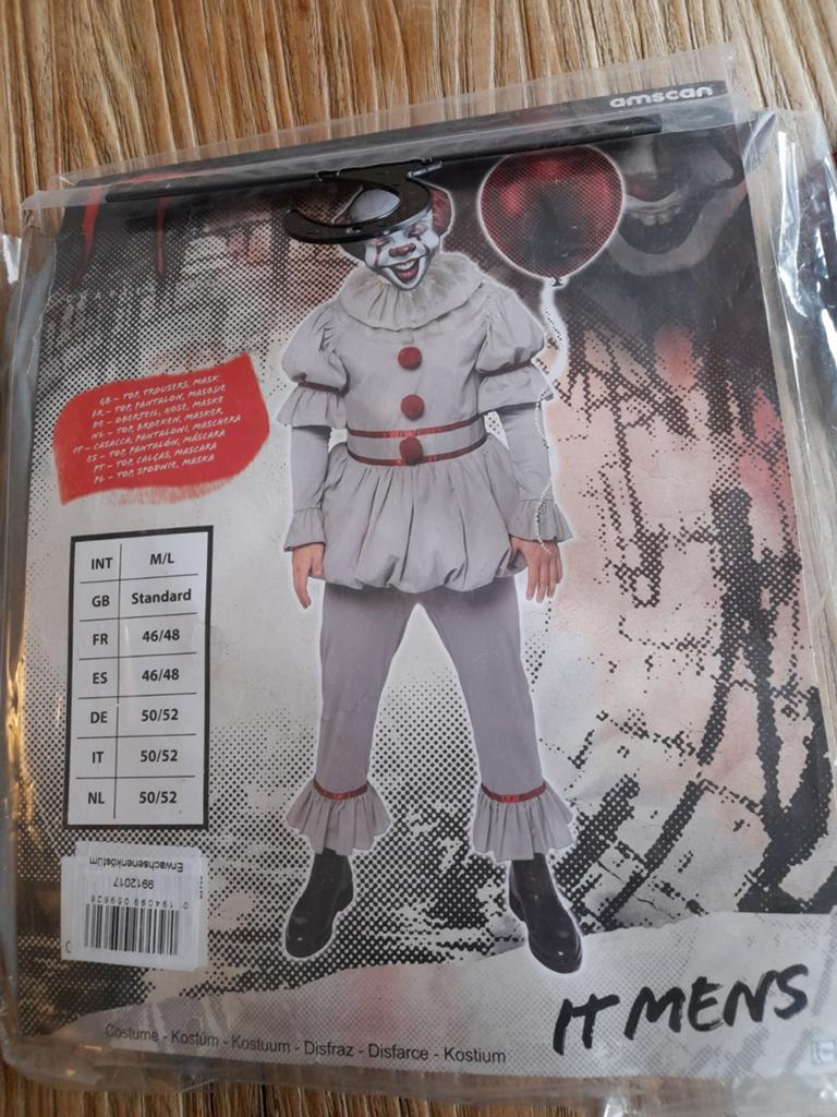 IT Pennywise Kostuum - Halloween Carnaval Verkleedkleding, Maat 52/54 (L), Amscan, Nieuw, Ophalen of Verzenden