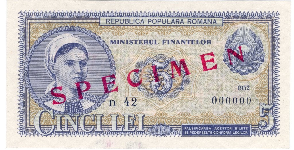 Roemenie 5 Lei 1952 unc Specimen, Verzenden, Overige landen