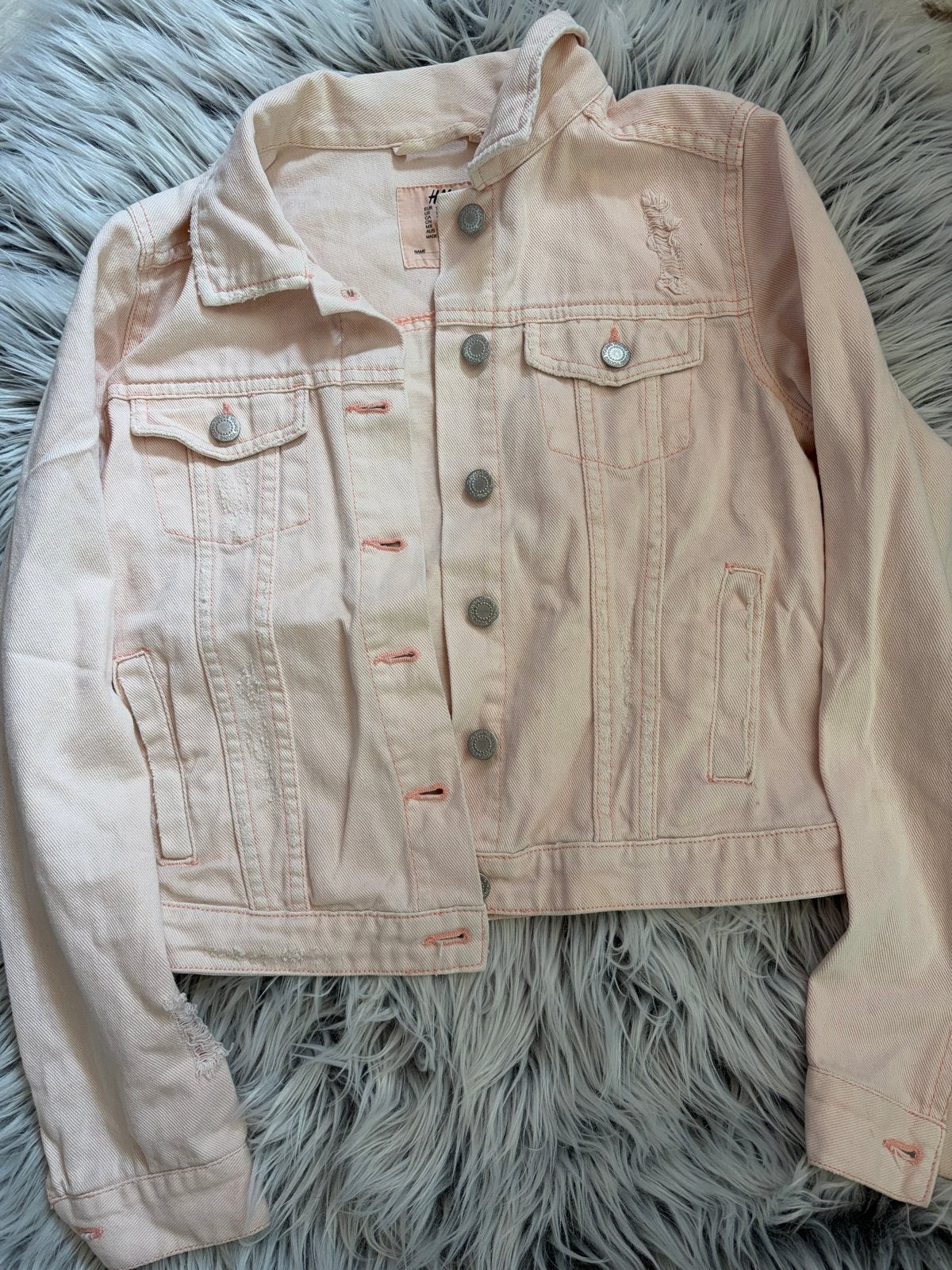 Leuk roze spijkerjasje H&M, 11-12 jaar, zo goed als nieuw, Ophalen of Verzenden, Gebruikt, Meisje, Jas
