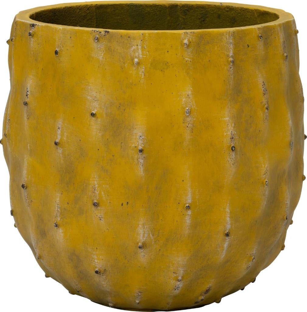 Bloempot Cactus geel D 34 H 31 cm, Overige materialen, Rond, Nieuw, Minder dan 40 cm
