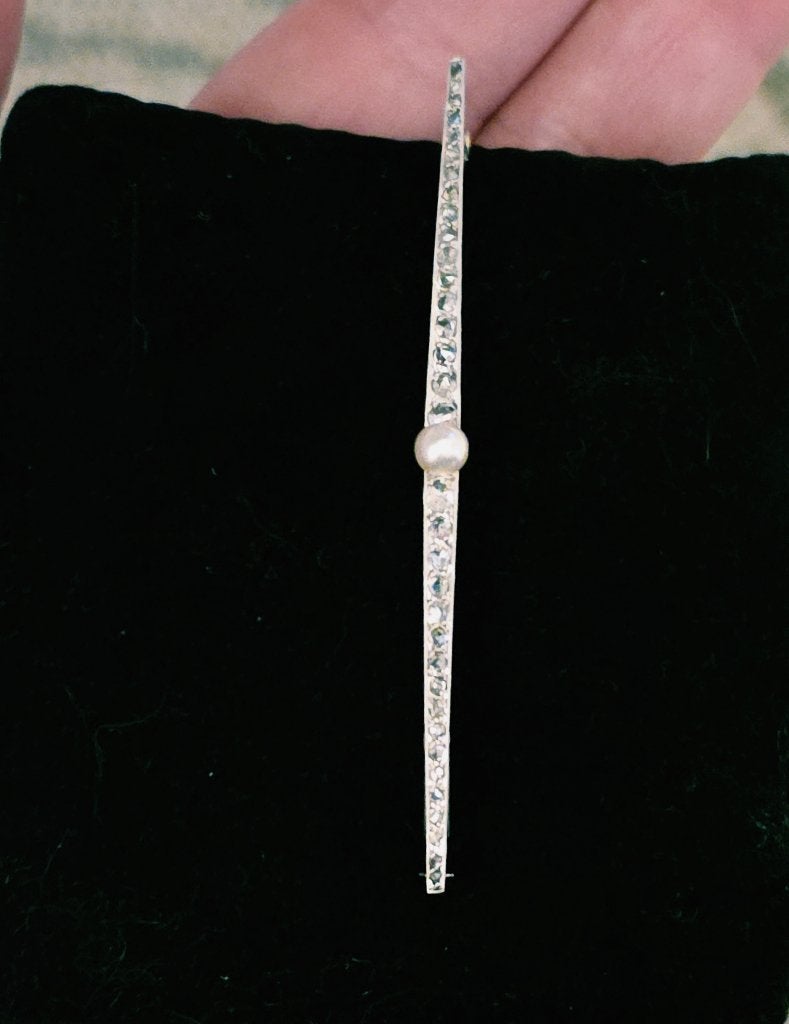 Antieke gouden brooche met diamanten en parel, Sieraden, Tassen en Uiterlijk, Ophalen of Verzenden, Goud, Broche, Met edelsteen