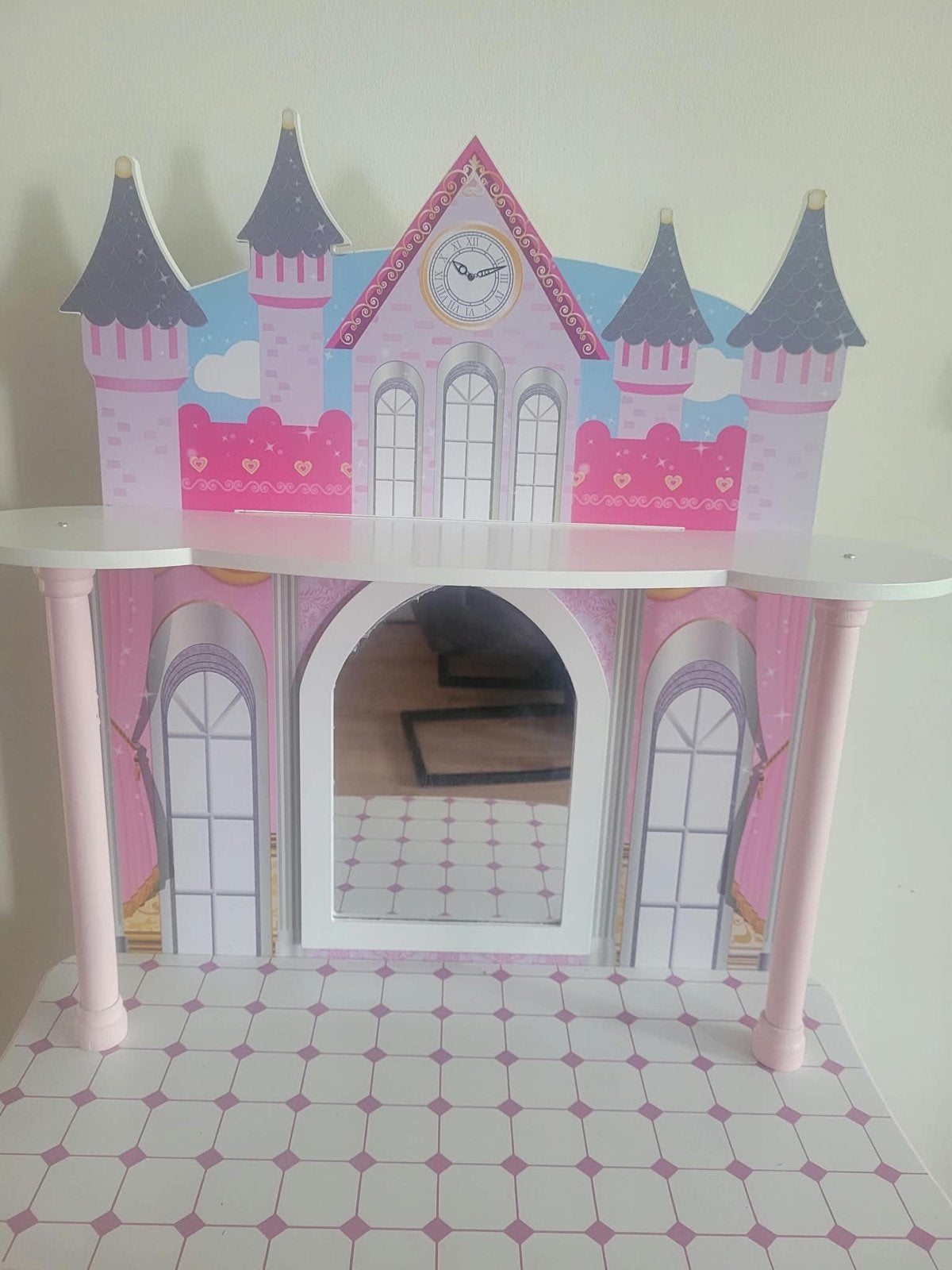 Kaptafel voor kinderen - Roze kasteel design met spiegel, Huis en Inrichting, Ophalen, Gebruikt, 100 tot 150 cm, 50 tot 100 cm