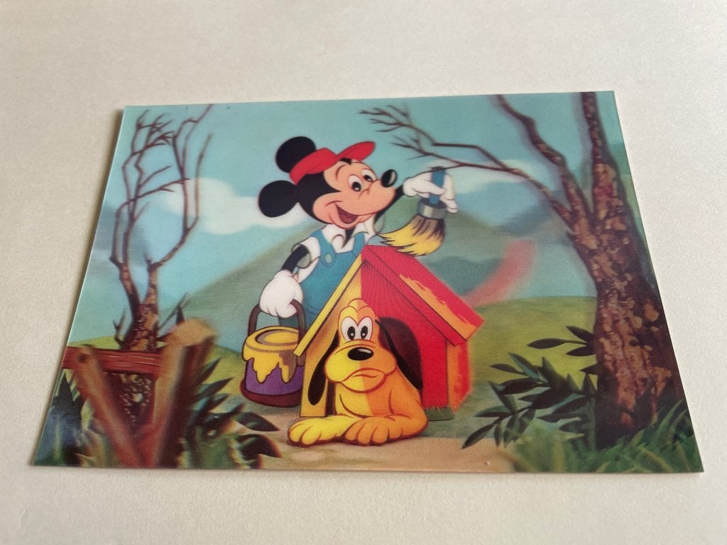 Disney 3D dieptekaart / ansichtkaart , Mickey en Pluto., Verzenden, 1960 tot 1980, Voertuig