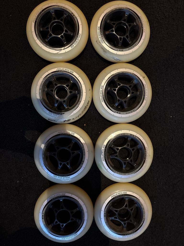 Powerslide Infinity 100mm wielen (8 stuks), Sport en Fitness, Skeelers, Gebruikt, Wielen of Lagers, Powerslide, Ophalen of Verzenden