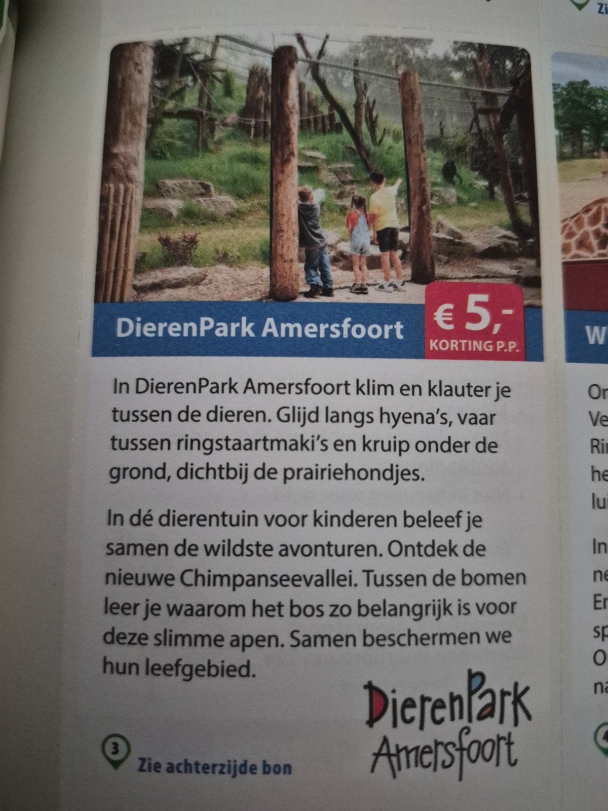 dierenpark Amersfoort €5 korting p.p, Drie personen of meer, Kortingskaart