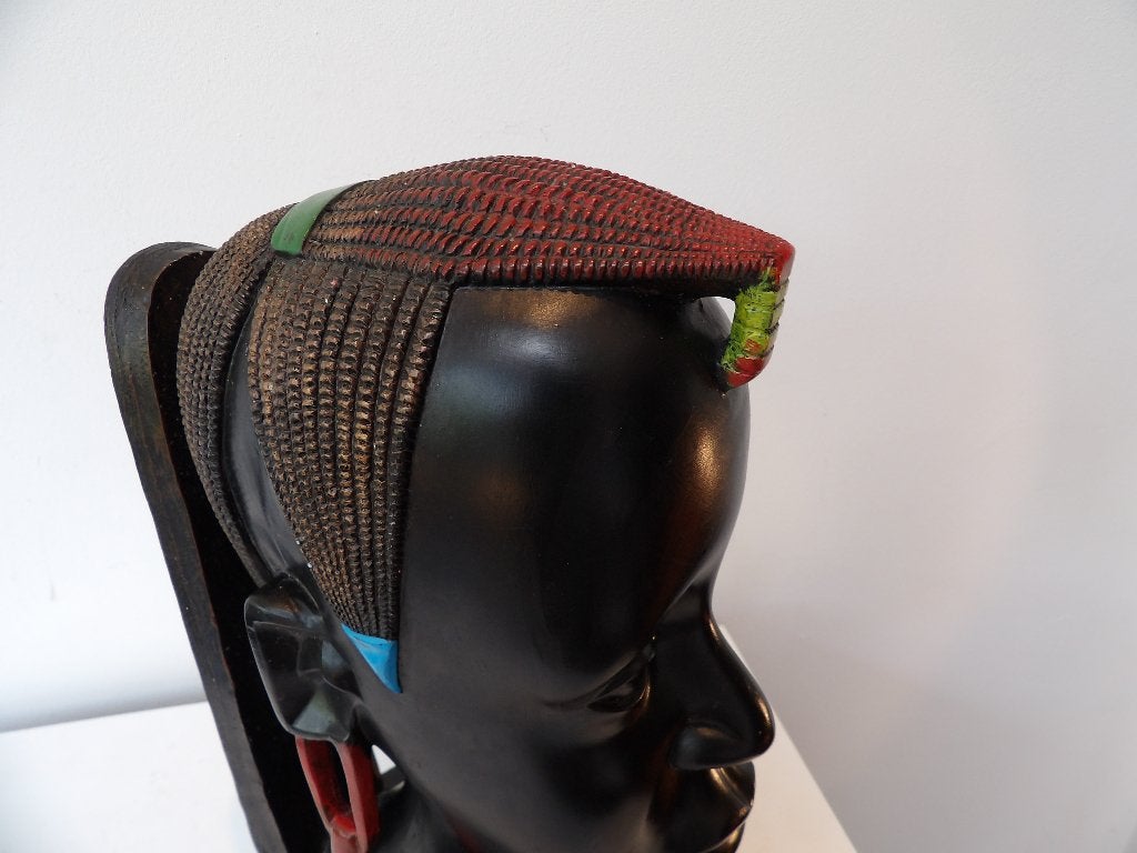 Gaaf Sixties Houten Beeld Afrikaanse Vrouw - 33,5cm, Handgemaakt, Ophalen of Verzenden, 20 - 50 cm, Beeld