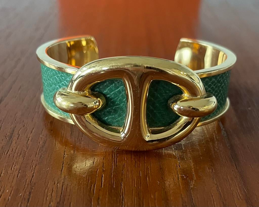 Originele Hermes armbad, Sieraden, Tassen en Uiterlijk, Armbanden, Ophalen of Verzenden, Zo goed als nieuw, Groen, Leer