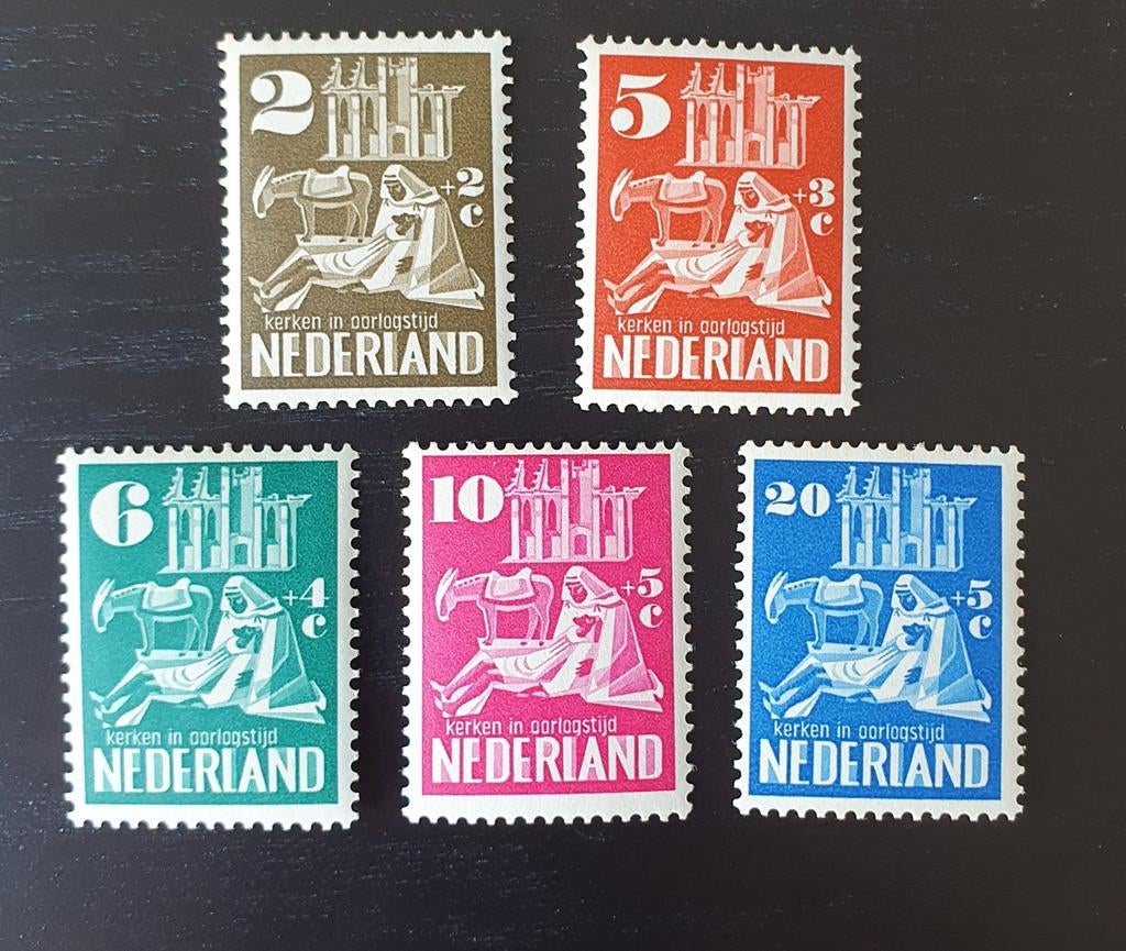 Nederland 1950 Kerken in oorlogstijd NVPH 556-560 postfris, Postzegels en Munten, Verzenden, Na 1940, Postfris