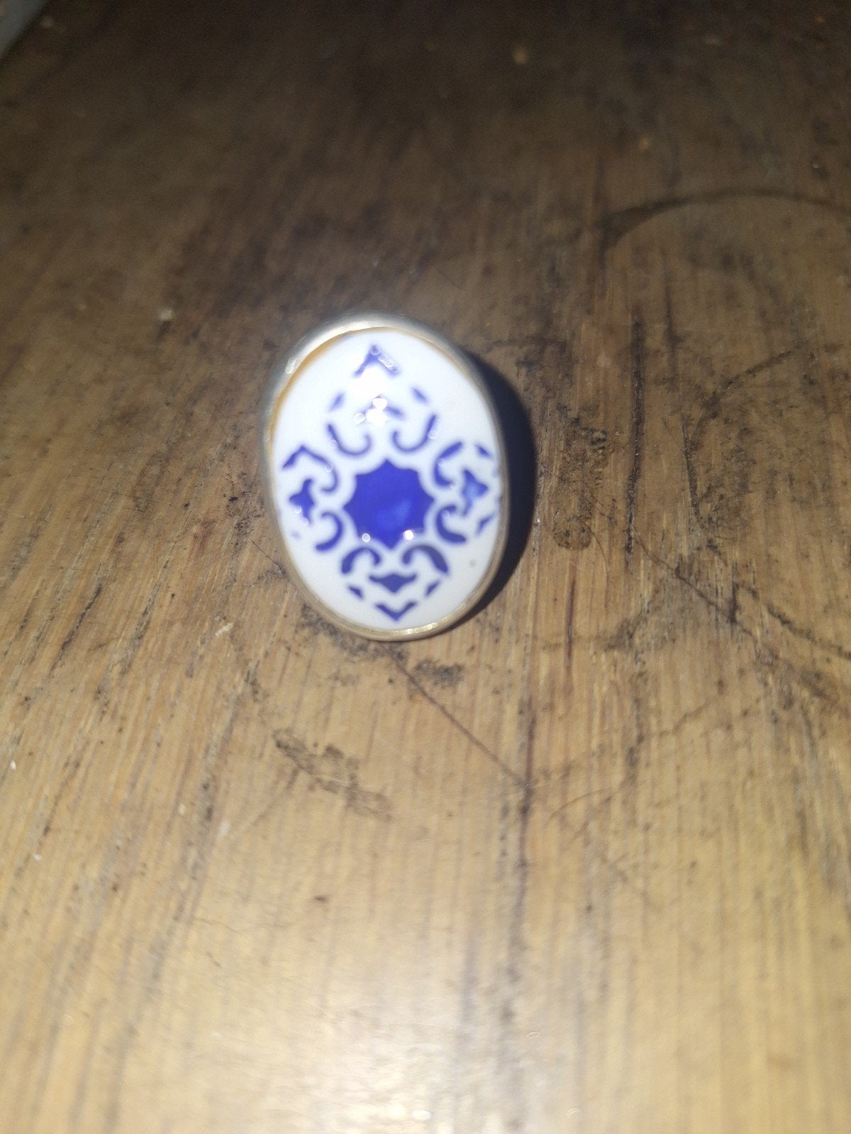 Zilveren Ring met Delfts Blauw Sterpatroon (1950-1980, Ophalen, Gebruikt, 17 tot 18, Dame