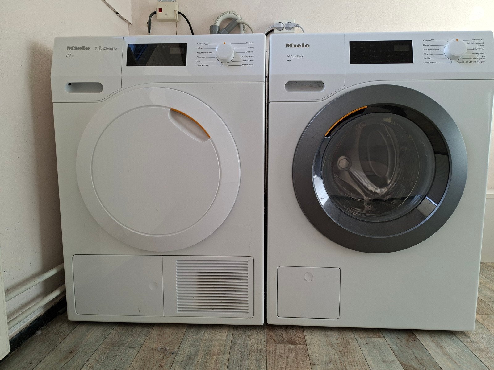 Miele Condens Warmtepompdroger en Wasmachine Excellence, Witgoed en Apparatuur, Ophalen, 6 tot 8 kg, Gebruikt, Voorlader