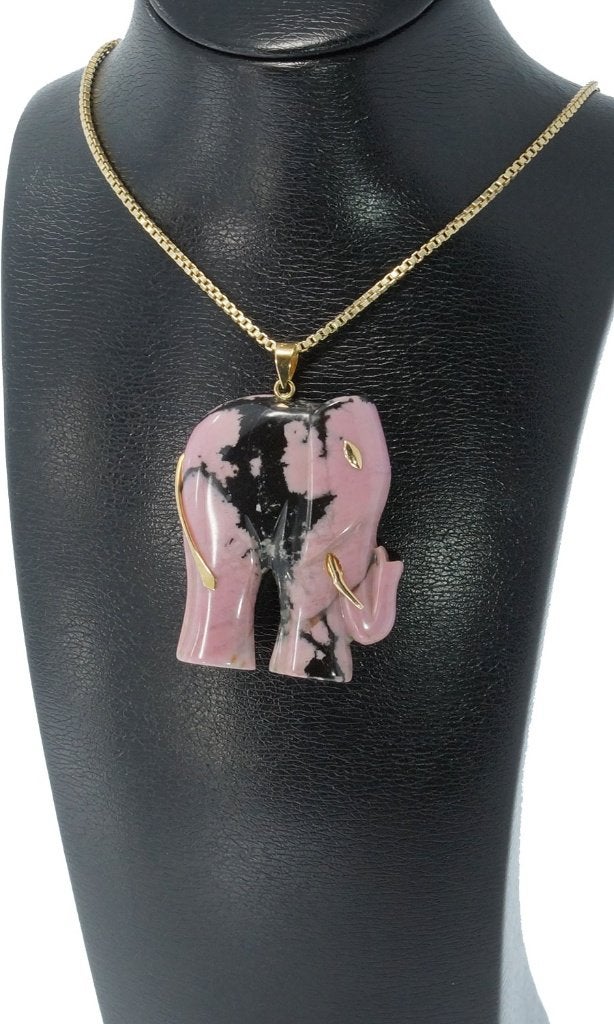Grote olifant 14k gouden ketting hanger Rhodoniet vintage, Sieraden, Tassen en Uiterlijk, Antieke sieraden, Verzenden, Goud, Hanger