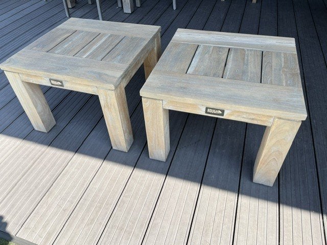 2x Bijzet tuintafel ROUGH-X  55x55x40cm, Tuin en Terras, Tuintafels, Ophalen, Gebruikt, Rechthoekig, Teakhout