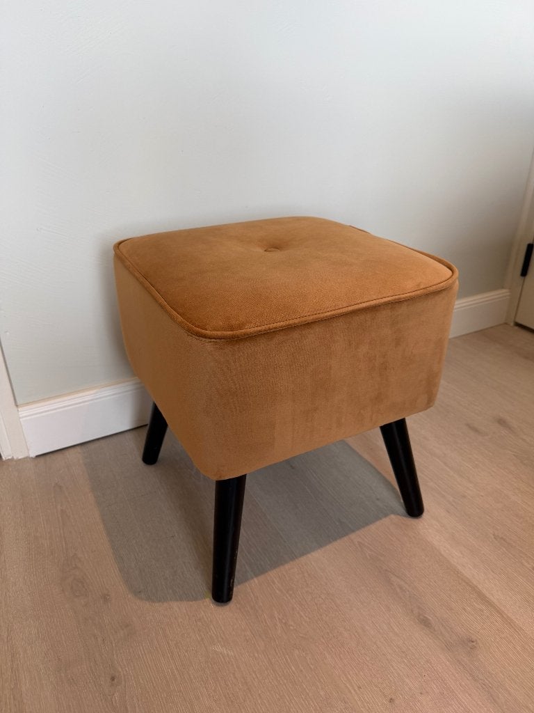 Sweet Living voetenbank / poef / hocker Velvet Oker, Ophalen, Minder dan 50 cm, Rond, Minder dan 50 cm