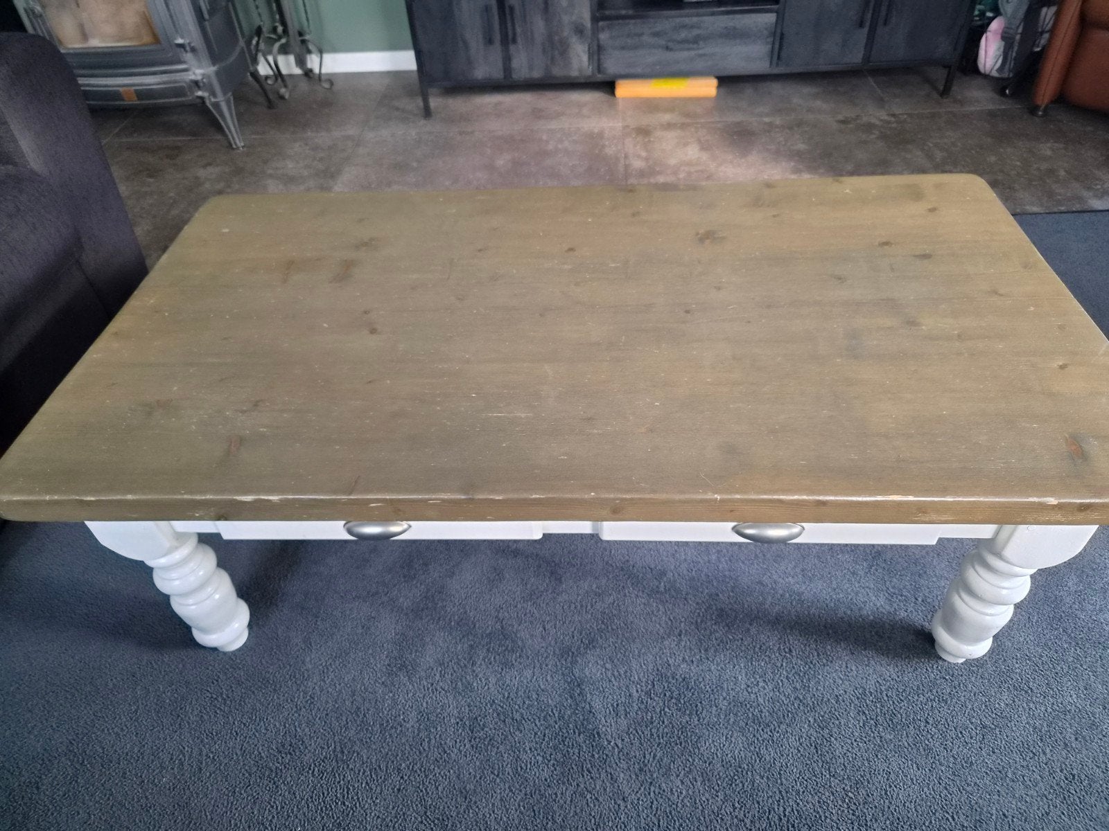 Salontafel 130x70x45 cm met lades, Gebruikt, 100 tot 150 cm, Overige houtsoorten, 50 tot 100 cm