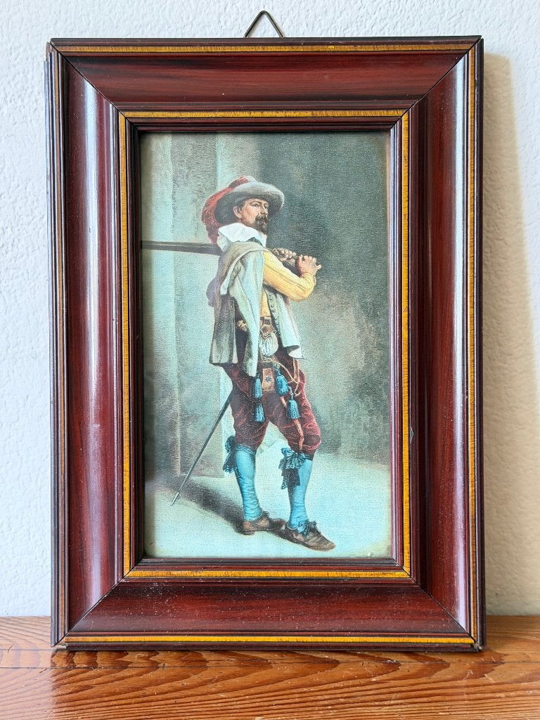Prent - Soldaat met musketgeweer, Gebruikt, Klederdracht, Ophalen of Verzenden, Voor 1940