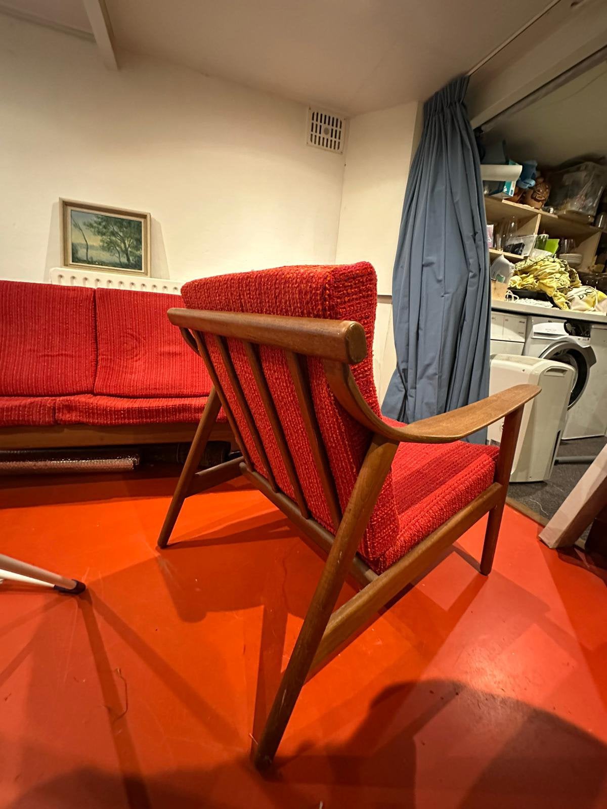 Origineel Vintage Bankstel Scandinavische stijl, Ophalen, Gebruikt, Twee, Bruin