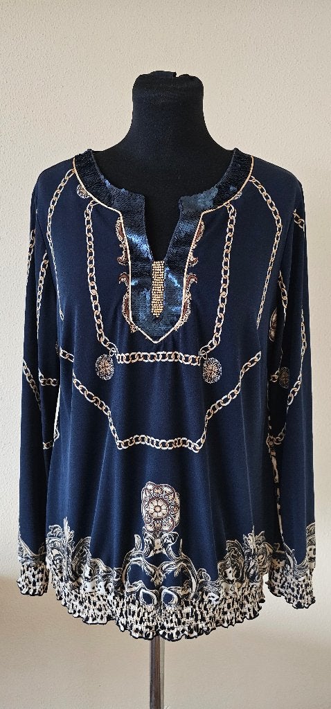 K.design Tuniek met kettingprint en pailletten Maat L (1224), Blauw, Maat 42/44 (L), K.design, Ophalen of Verzenden