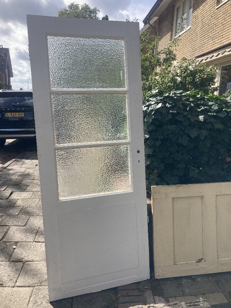 Witte binnendeur met glaspanelen, Doe-het-zelf en Verbouw, Ophalen, Gebruikt, Minder dan 80 cm, Binnendeur