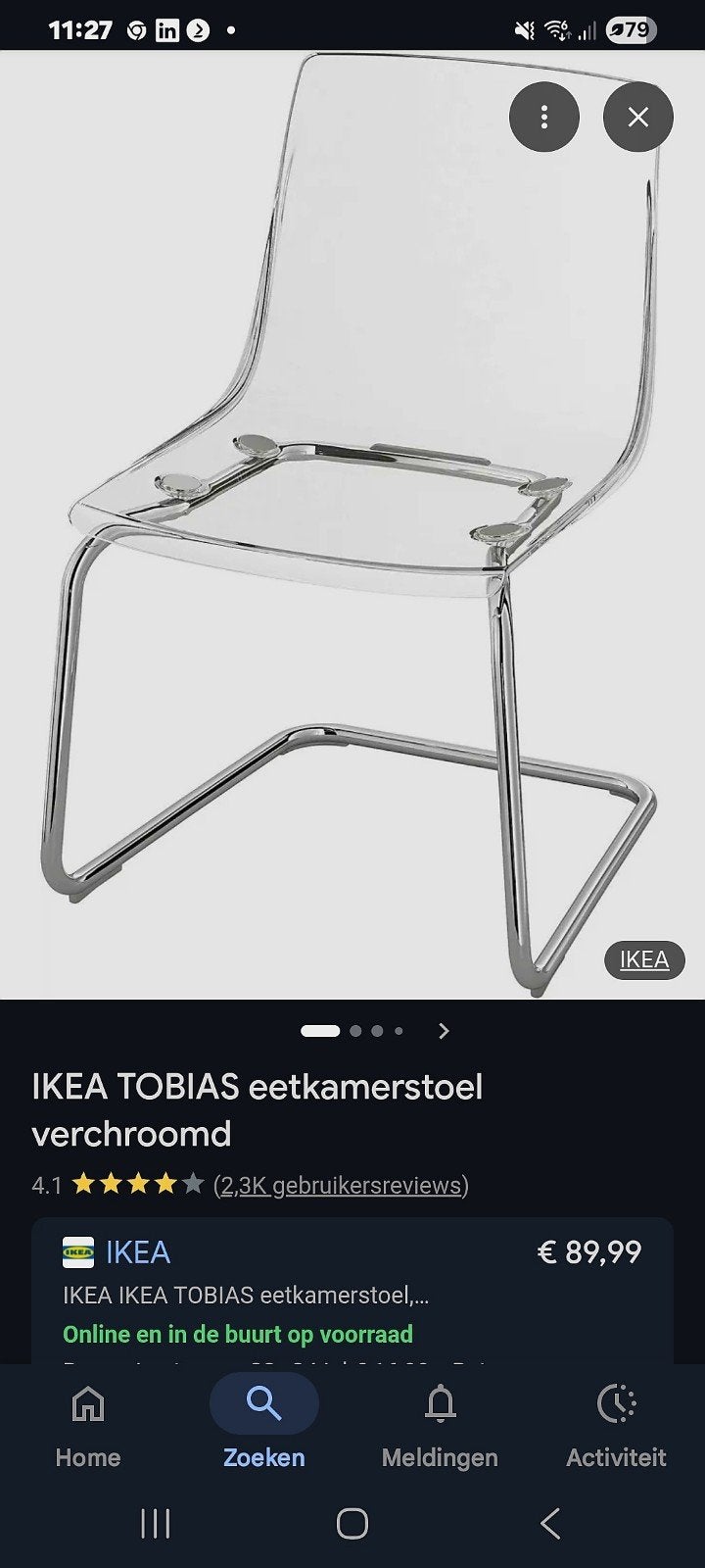 Ikea bureau stoel transparant modern, Ophalen, Zo goed als nieuw
