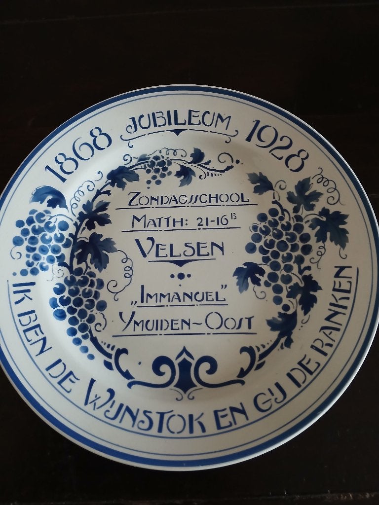 Herdenkingsbord zondagsschool "Immanuel" Velsen 1868-1928, Ophalen of Verzenden