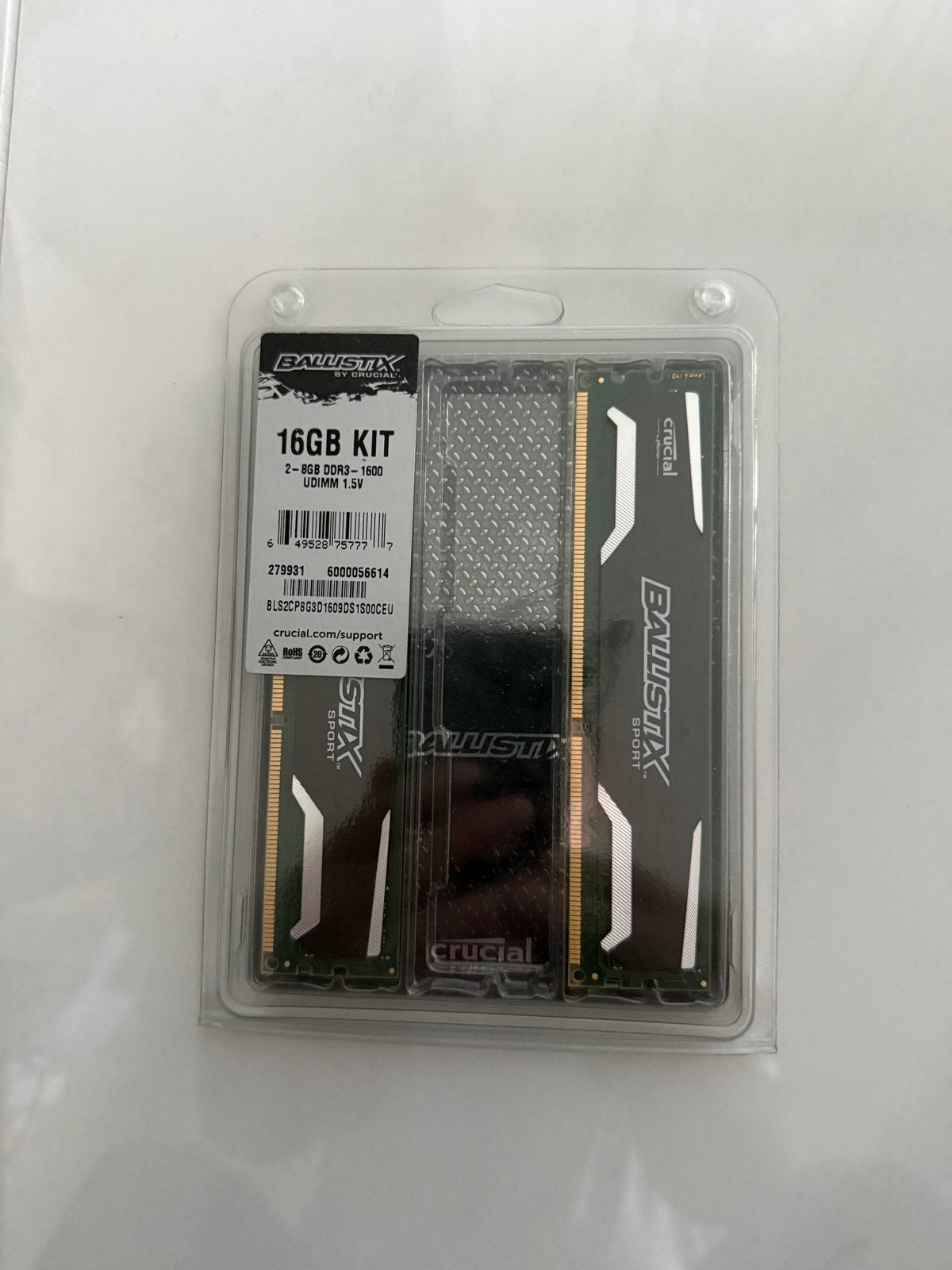 Crucial Ballistix Sport 16GB (2x8GB) DDR3-1600 PC Geheugen, Computers en Software, Nieuw, DDR3, Ophalen of Verzenden, Desktop