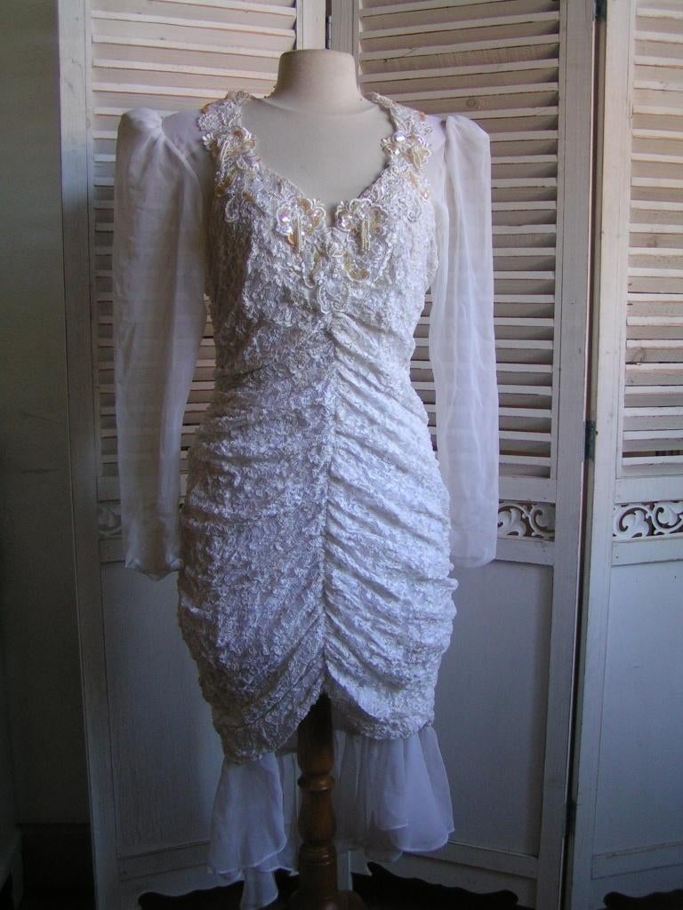 vintage jaren 80 jurk Dallas Dynasty jurk maat S-M  XX 1059, Kleding | Dames, Jurken, Verzenden, Zo goed als nieuw, Onder de knie