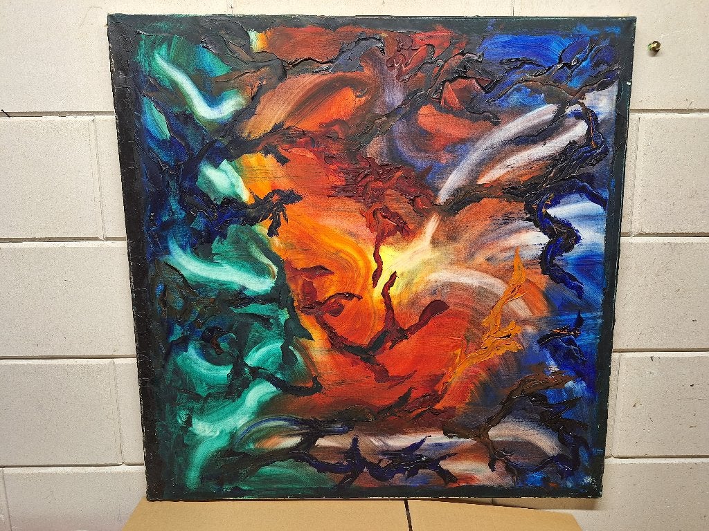 Abstract Schilderij: Vurige Chaos, Ophalen of Verzenden, Olieverf, Overige onderwerpen, Origineel werk