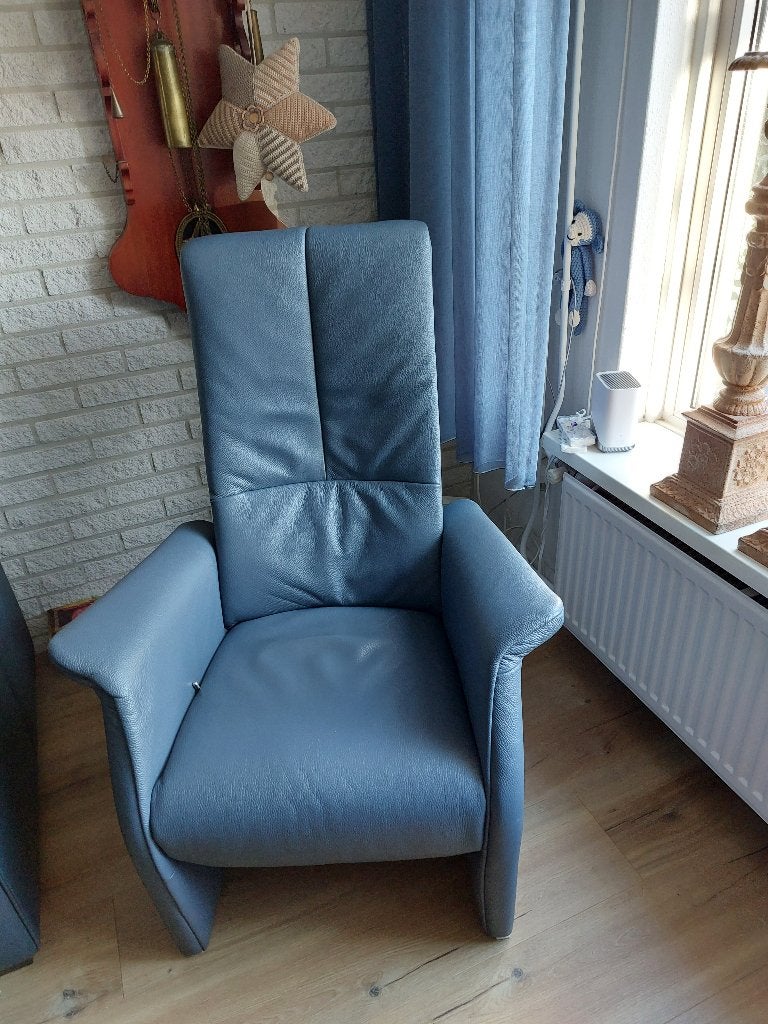 Blauw/grijze relaxfauteuil, Huis en Inrichting, Ophalen, Zo goed als nieuw, 50 tot 75 cm, Leer