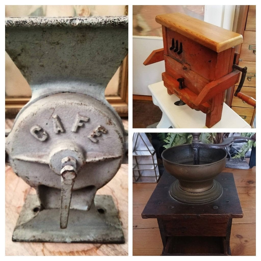 Oude koffiemolen gietijzer snijbonenmolen keukenapparaat, Antiek en Kunst, Ophalen of Verzenden