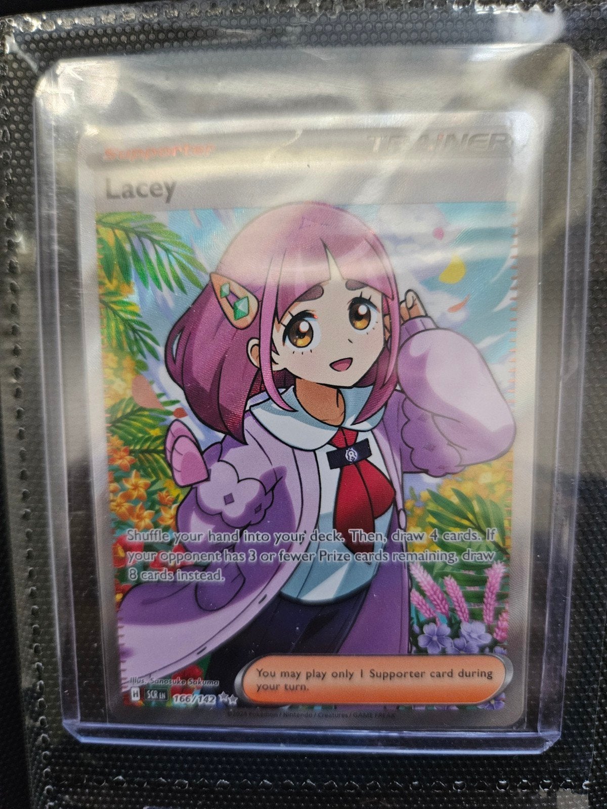 Pokemon Lacey 166/142 Stellar Crown, Ophalen of Verzenden, Zo goed als nieuw, Losse kaart, Foil