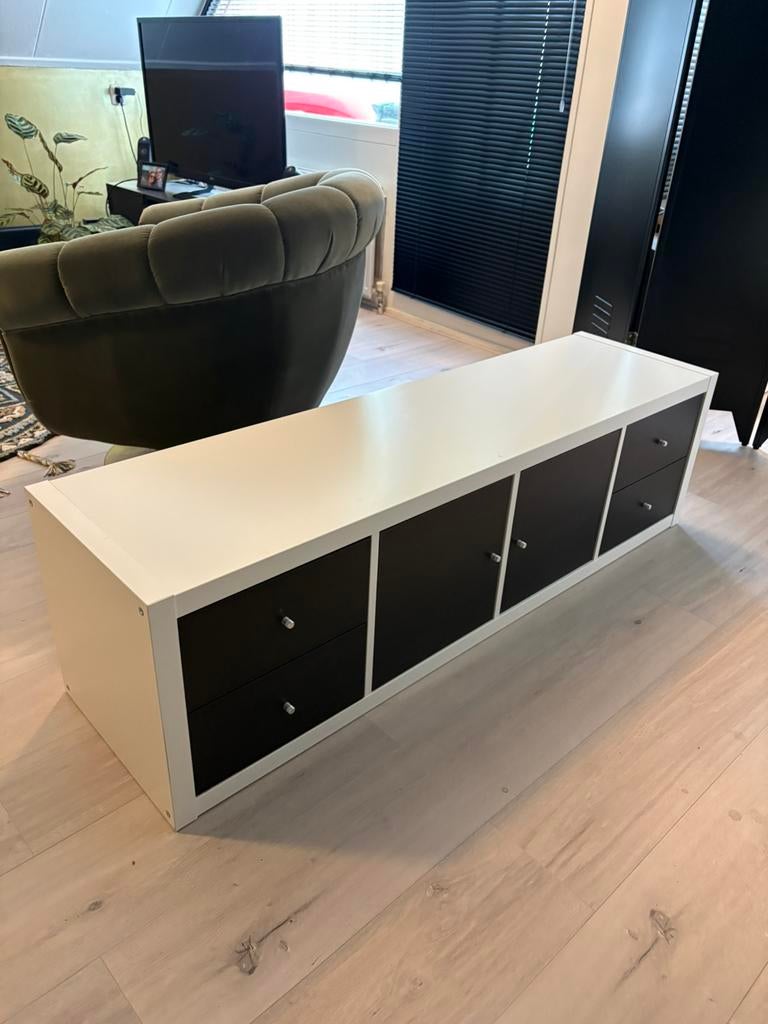 Kallax kast wit/zwart, Ophalen, Gebruikt, 100 tot 150 cm, Ikea