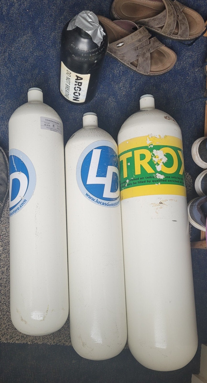 Duikflessen: Nitrox, Lucht en Argon, Watersport en Boten, Ophalen of Verzenden, Gebruikt, Duikfles