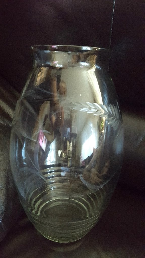 Glazen geslepen vaas heel, Ophalen of Verzenden, Zo goed als nieuw, Glas, 31 cm
