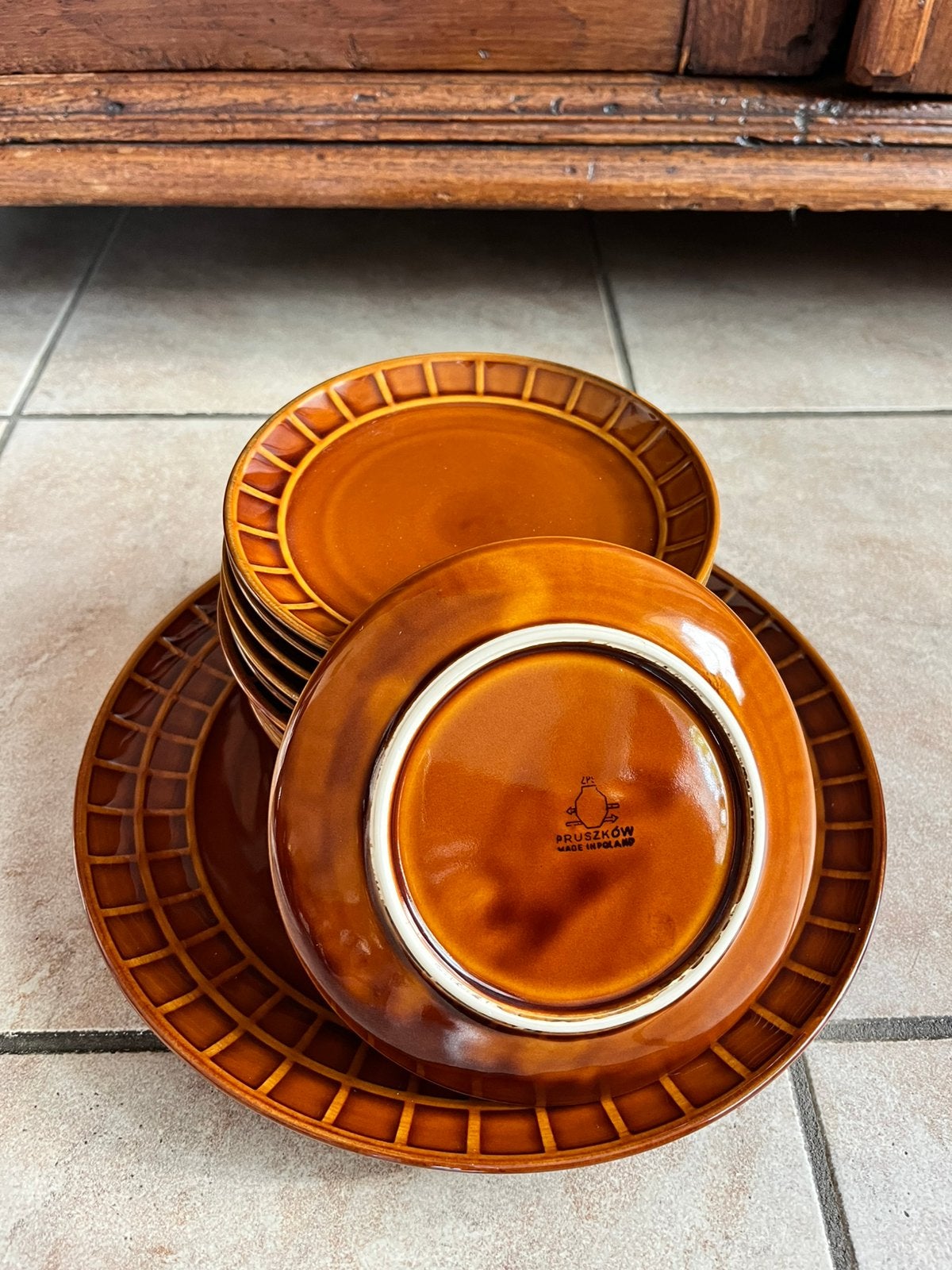 Vintage Pruszków servies jaren 70 bruin, Ophalen