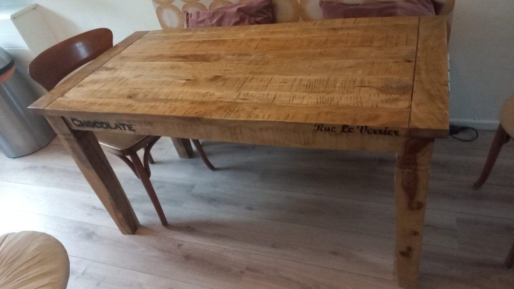 Stevige smalle  houten eettafel 70 cm breed, Huis en Inrichting, Ophalen, 100 tot 150 cm, Teakhout, 50 tot 100 cm