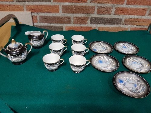 Servies Foreign, zwart blauw, 5x schotel, 6x kopje, suikerpo, Ophalen of Verzenden, 'T Olde Gre-j, Info@toldegrej.nl, Endepoelstraat 20f Didam